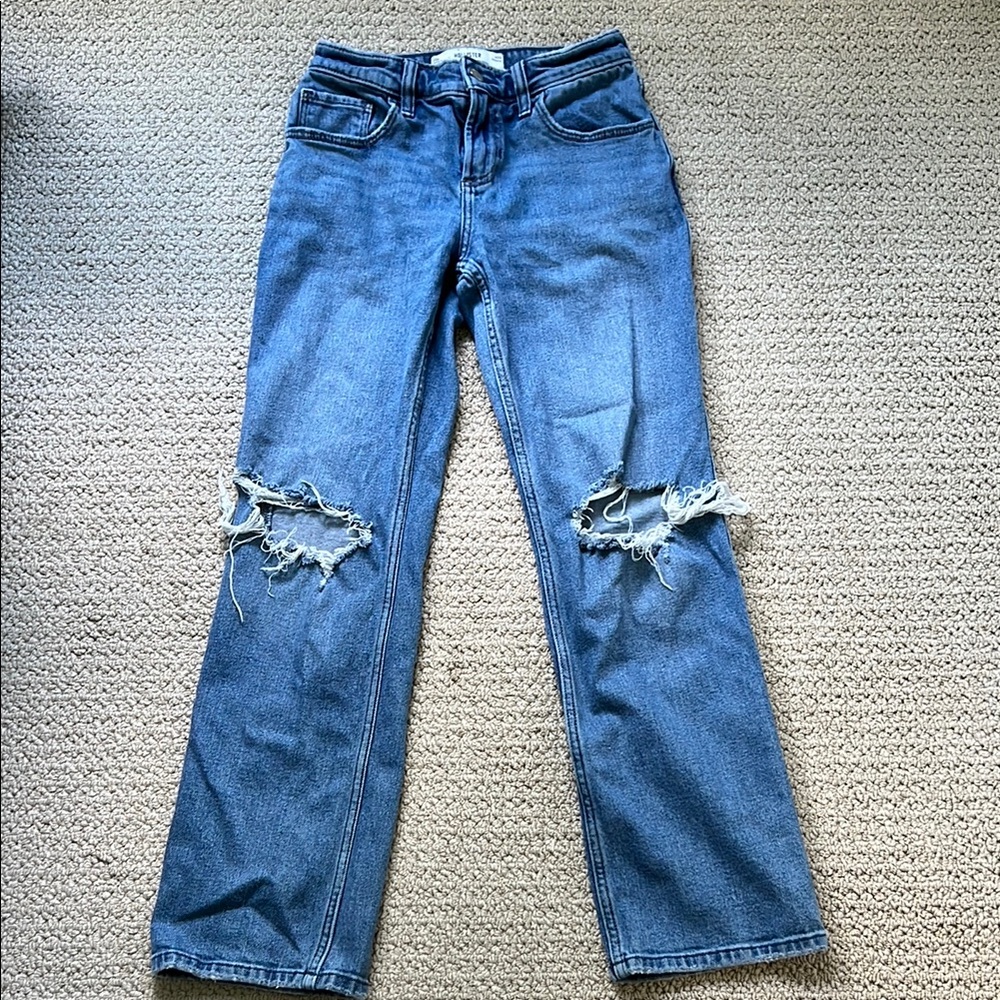 Hollister Straight Leg Blue Jeans with Knee Distressing